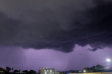 thunder storm in the city at night