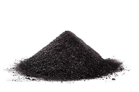 Granulated Activated Carbon, industrial use, on isolated white background, copyspace