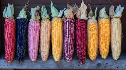 Colorful variety of corn on the cob
