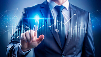 Stock market business and exchange financial growth graph. Business chart data graph diagram, business trading graph investment growth, global trend arrow up and down.