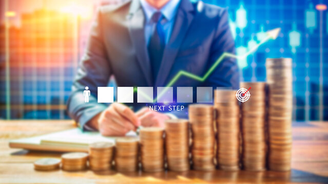 Next step business concept, Goal and target, Success and business target, Next step of work, plan, strategies, vision, project implementation