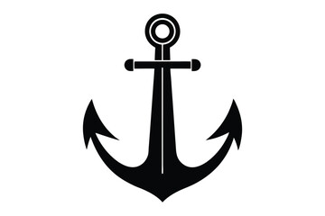 Solid black anchor is shown centered on a white backdrop with nautical elements