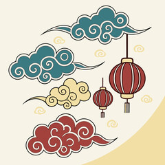 Chinese cloud set, auspicious clouds vector collection	