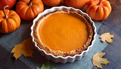 Autumn Pumpkin Pie With Shortcrust Pastry Pumpkin Flan Against A Background Of Autumn Orange Pumpkins Autumn Dessert