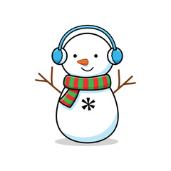 Snowman Outline Vector Character with Cozy Sweater and Scarf for Warm Winter Holiday Clipart