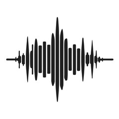 A black audio waveform presents rhythmic sound variations across a white background, visualizing fluctuating frequency