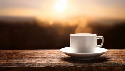 White Coffee Cup Warm Light On Rustic Wood Table Warm Calm