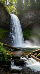 Obraz premium Beautiful Waterfall in Lush Forest.