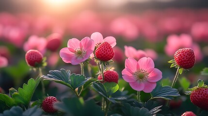 Strawberry plants in bloom