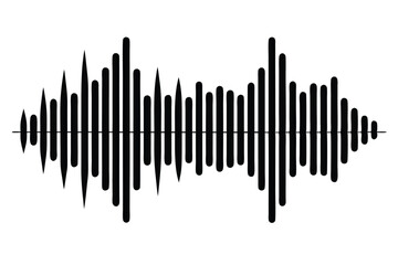 Sound waveform demonstrates a fluctuating audio signal with varying amplitudes depicted in black against the white backdrop