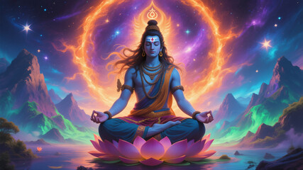Lord Shiva meditating in lotus 