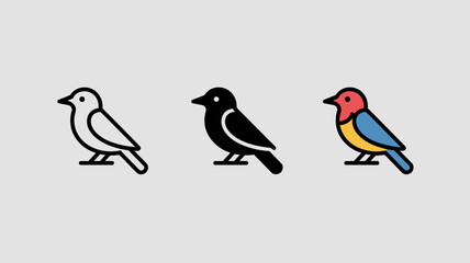 Set of bird icons minimalist vector illustration in outline solid and color styles perfect for app design and nature-themed infographics