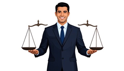 Businessman holding scales of justice