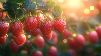 Fresh strawberries on plant