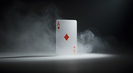 Ace of Diamonds playing card in a smoky and dark environment