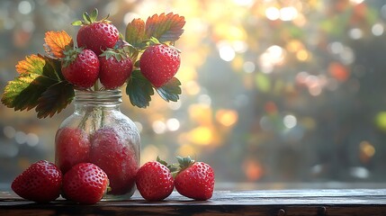 Fresh strawberries in glass vase
