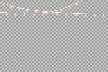 Festive Hanging String Lights Garland on Transparent Background