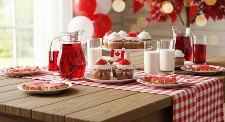 A festive table setting with drinks and desserts for a joyful celebration.