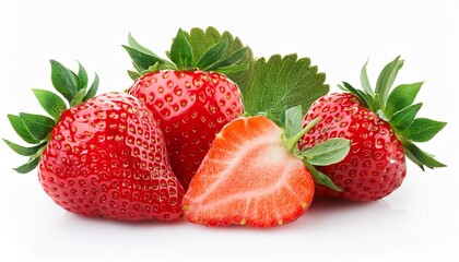 Fresh Strawberries With Cut In Half Isolated On White