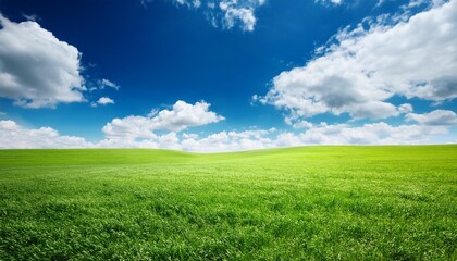 Obraz premium Green Field Under Blue Sky With White Clouds