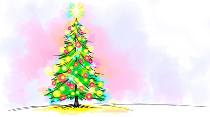 Christmas tree on watercolor background. Vector illustration for your design.