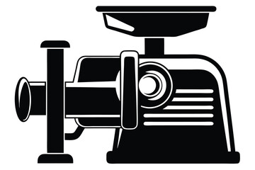 Detailed black silhouette of manual meat grinder, showing its components and inner workings