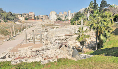 Kom El Deka with ruins of roman theatre also known as Kom el-Dikka  archaeological site in Alexandria, Egypt
