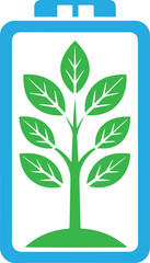 Eco Battery with Green Tree Symbol for Renewable Energy and Sustainability
