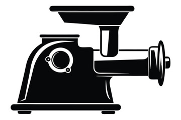 Detailed black silhouette highlights a classic manual meat grinder for culinary uses