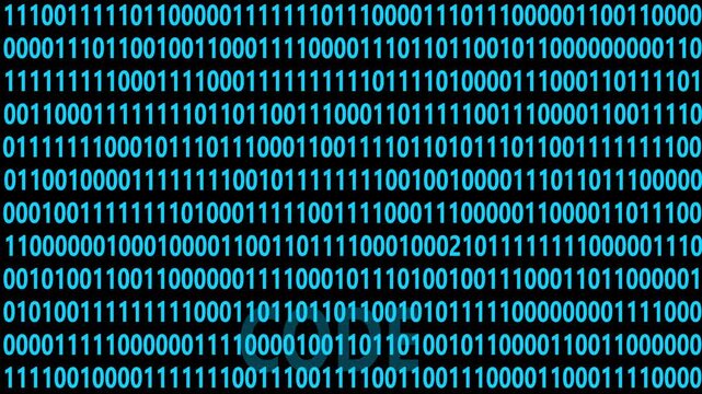 Digital binary code background cyan color. Shiny numbers of 1 and 0 animated to change randomly. 4k video