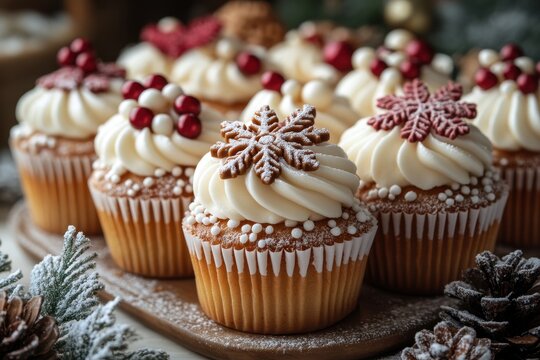 Cream-frosted cupcakes adorned with chocolate decorations. - Powered by Adobe