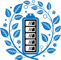 Eco Battery with Green Energy and Leaf Floral Frame