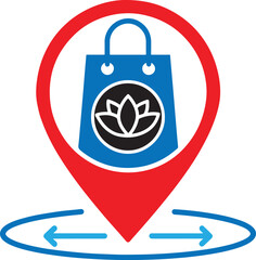 Wellness Shopping Location Pin with Lotus Flower Bag Icon