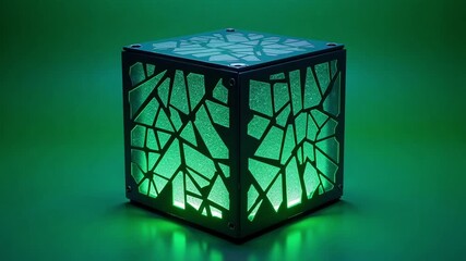 Captivating modern cube lamp with fractured purple light effects casts ethereal glow, perfect for ambient interior design and futuristic decor. - Powered by Adobe