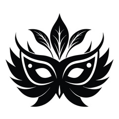 Obraz premium Elegant stylized venetian mask with leaves and feather in bold black and white