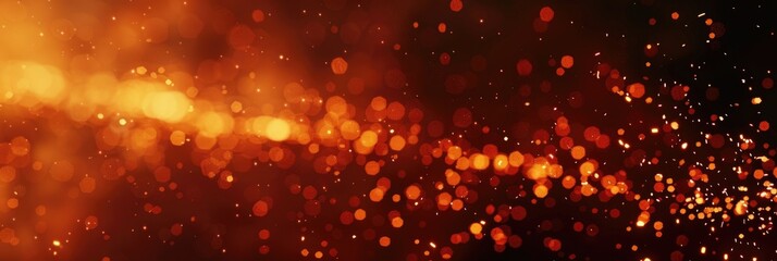 Abstract background with glowing orange and red particles. blurred, fiery texture, horizontal banner, copy space, free space for text