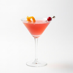 Classic Cosmopolitan cocktail. Isolated on a clean white background. commercial shot