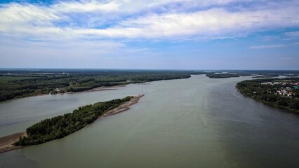 Rivers Biya and Katun merging point near Biysk town, Altai, Russia, 