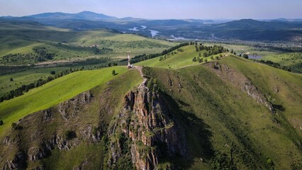 Chertov Palets (Damn Finger) rock formation aerial  view, Manzherok, Altai, Russia