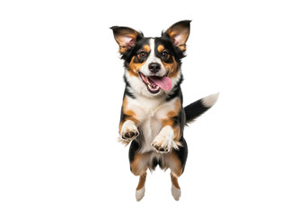 Happy dog jumping in the air isolated on transparent background
