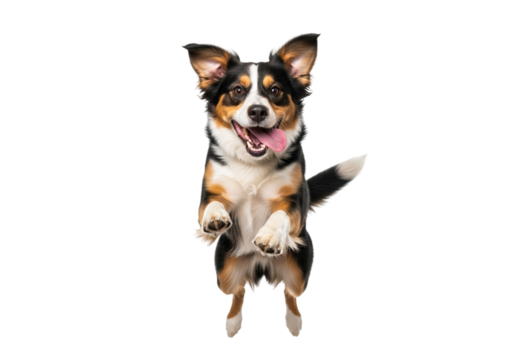 Happy dog jumping in the air isolated on transparent background