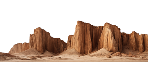 Sandstone cliffs and desert landscape isolated on a transparent background