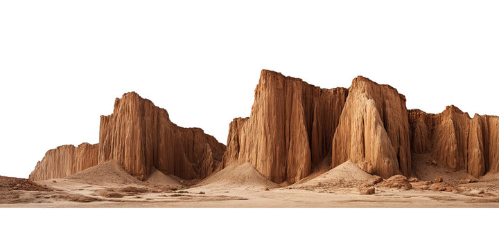 Sandstone cliffs and desert landscape isolated on a transparent background