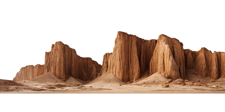 Sandstone cliffs and desert landscape isolated on a transparent background