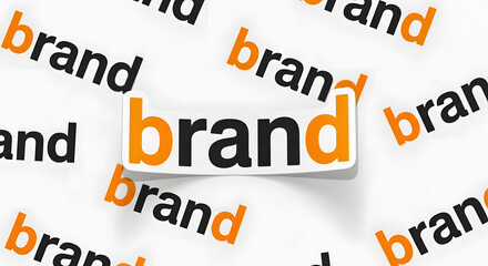 Sticker with the word brand over a white background, word brand typography, paper sticker