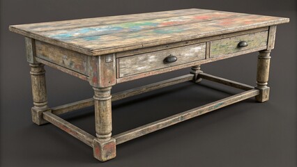 Rustic wooden table with drawers adds vintage charm