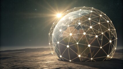 Earth encompassed by a luminous network of interconnected points