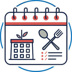 Meal Planning Vector Illustration – Healthy Diet Calendar with Food and Nutrition Icons