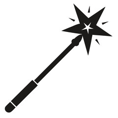 Single black magic wand silhouette features a starburst head on white background