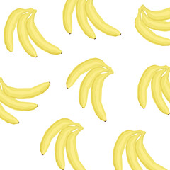A vibrant and cheerful illustration featuring multiple bunches of bananas scattered across a white background. Perfect for food-related designs, children's books, or any project needing a playful touc
